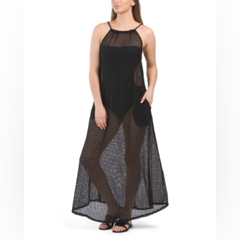 HAUTE HIPPIE Style Black Knit Halter Maxi Cover-up Size Medium